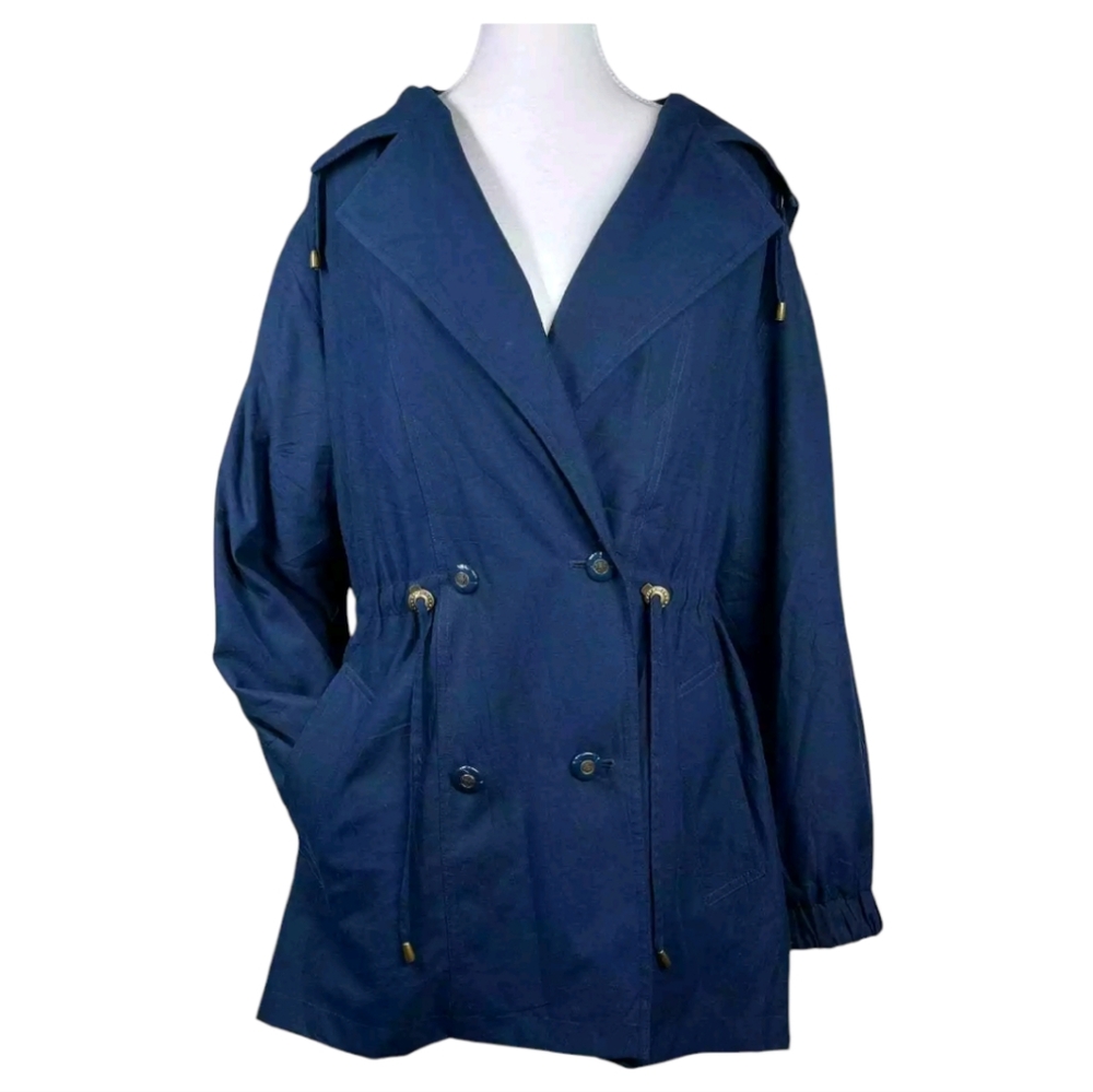 Jacqueline Ferrar Coat Hooded Navy Blue Vintage 90's Women's Size Medium Petite